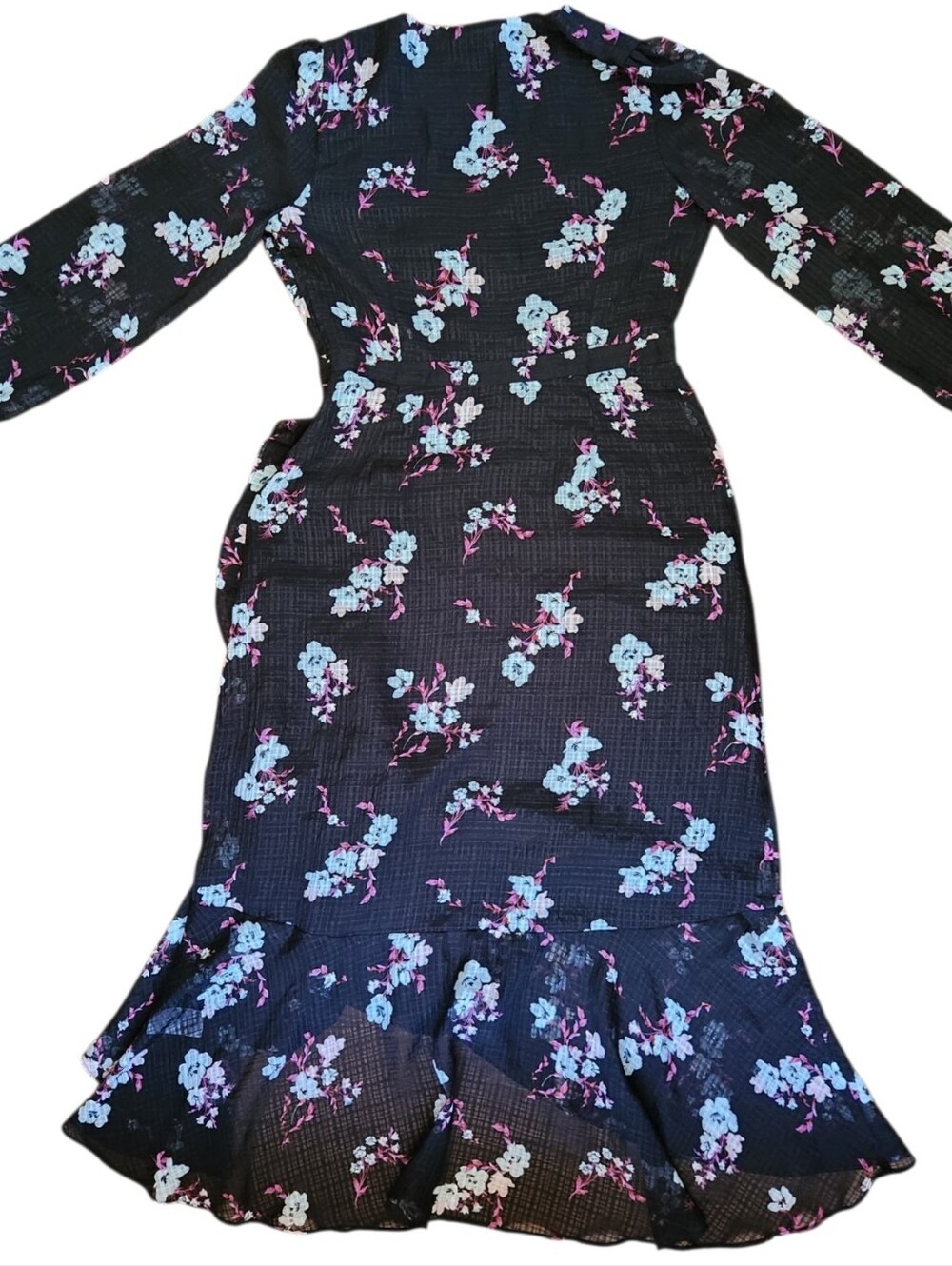 BANANA REPUBLIC Floral Print High Low Faux Wrap Midi Dress - Size 12 - Picture 12 of 16